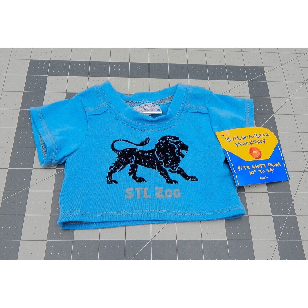 Build A Bear BABW St Louis Zoo T-Shirt Lion Decal With Tag STL Blue Top